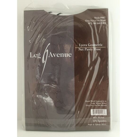 Leg Avenue 9907 Black Lycra GEOMETRIC NET Nylon Spandex Pantyhose One Size NEW - Picture 2 of 2